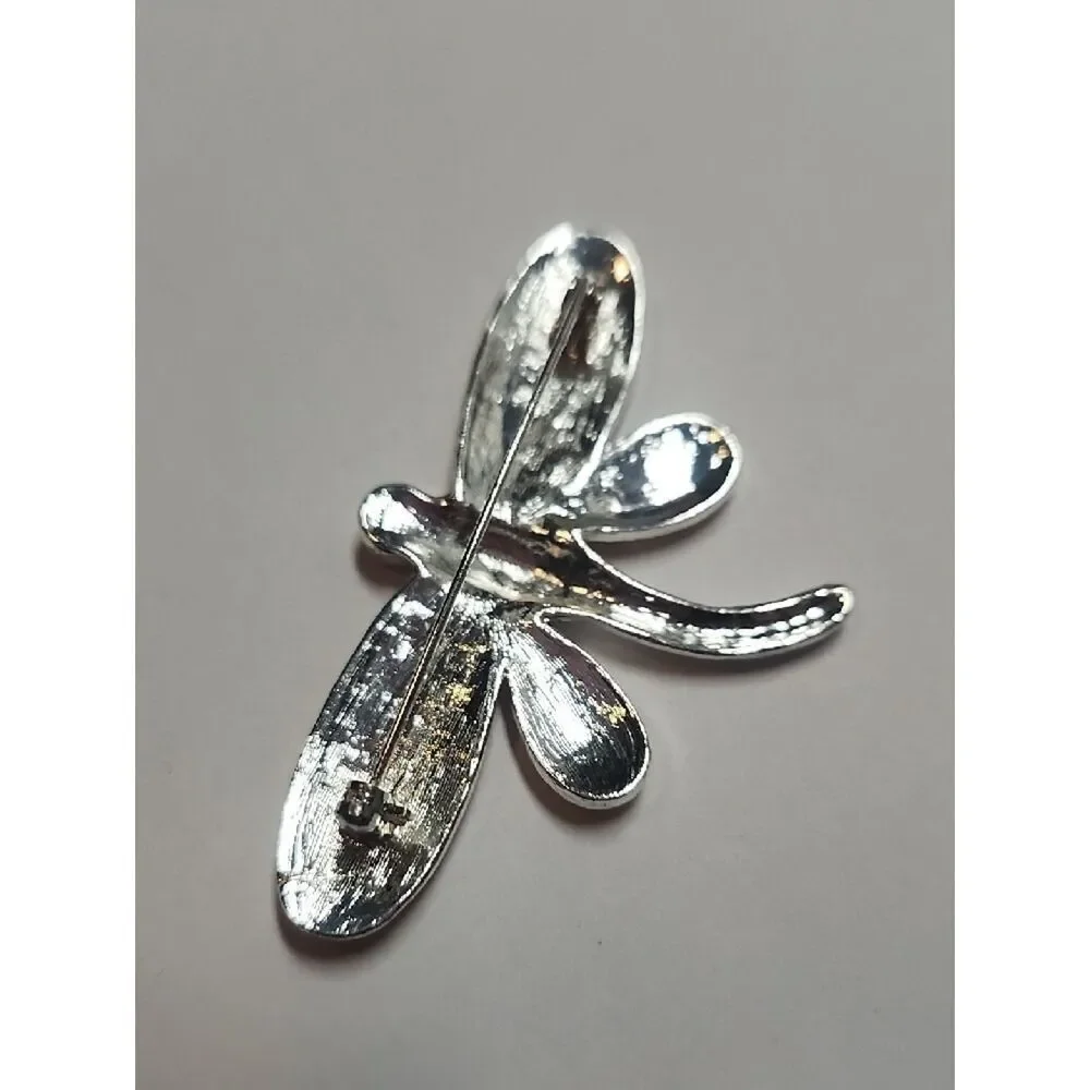 Dragonfly Brooch with Pink Crystals